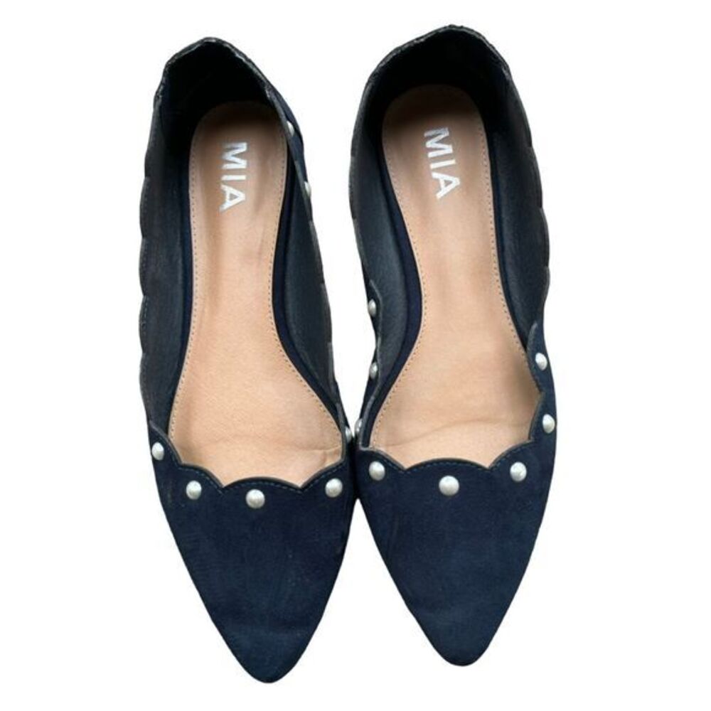 MIA Cecilia Navy Blue Suede Pearl Studded Women's Flats Size 8.5M